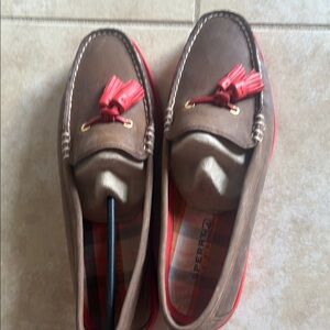 Sperry Brown and Red Loafers with Moccasin Stitching